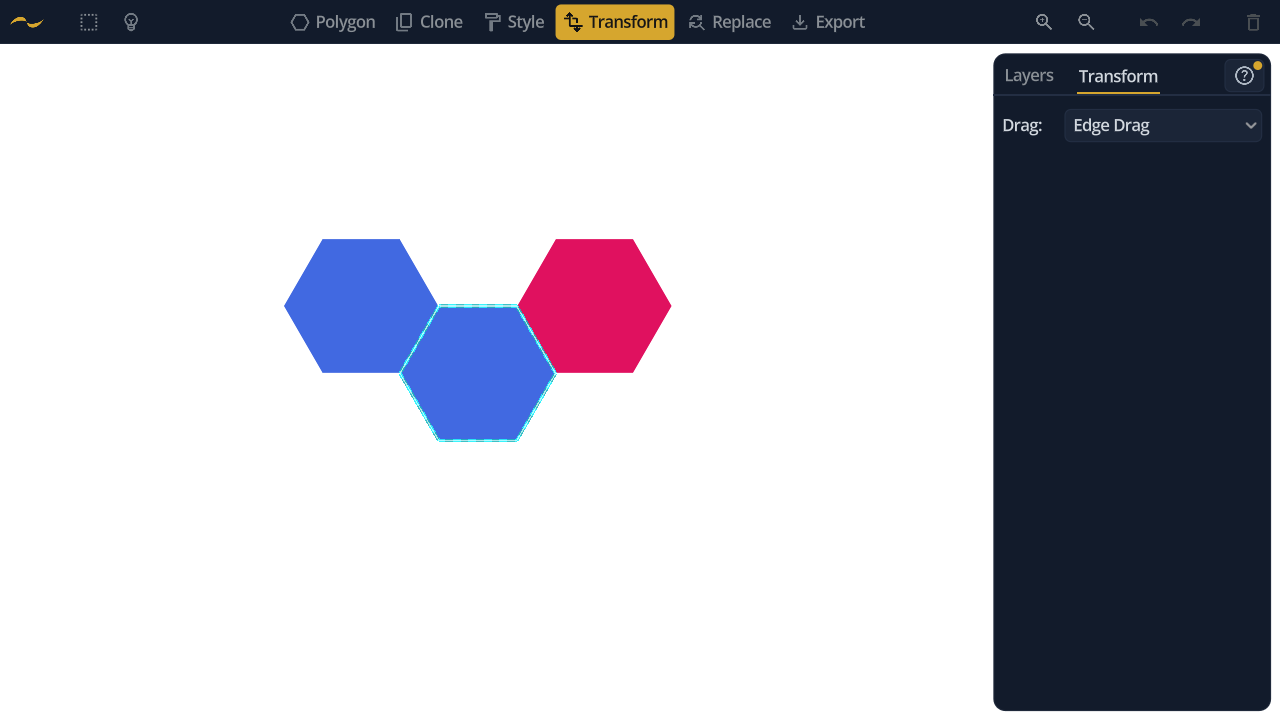 Transform in Edge Drag mode with a single hexagon selected