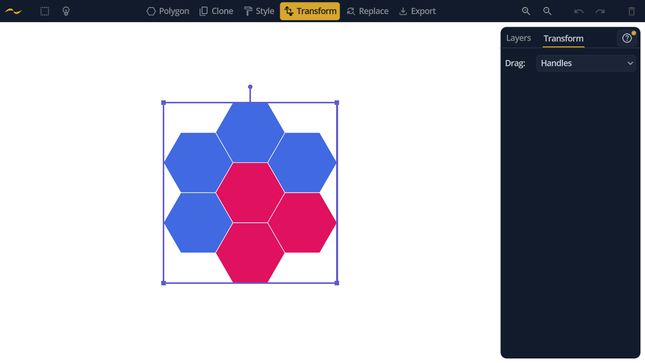 The same honeycomb with nothing selected, a violet box around the whole layer